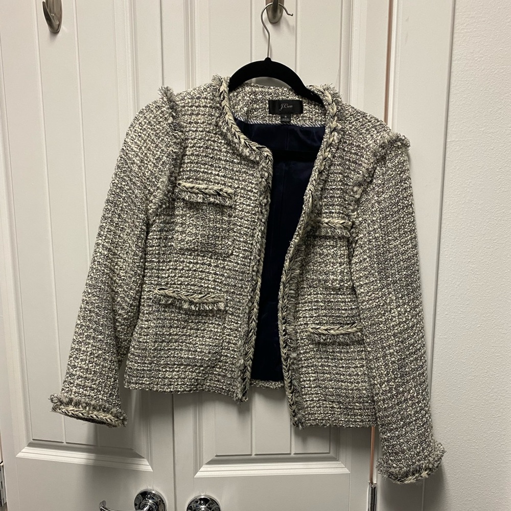 J Crew Grey Tweed Metallic Jacket